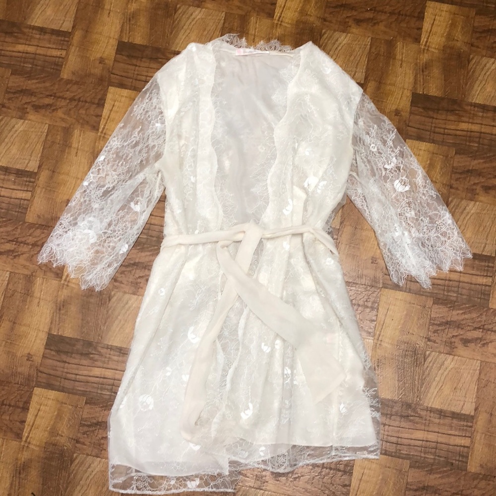 One of a kind, French lace white robe size small